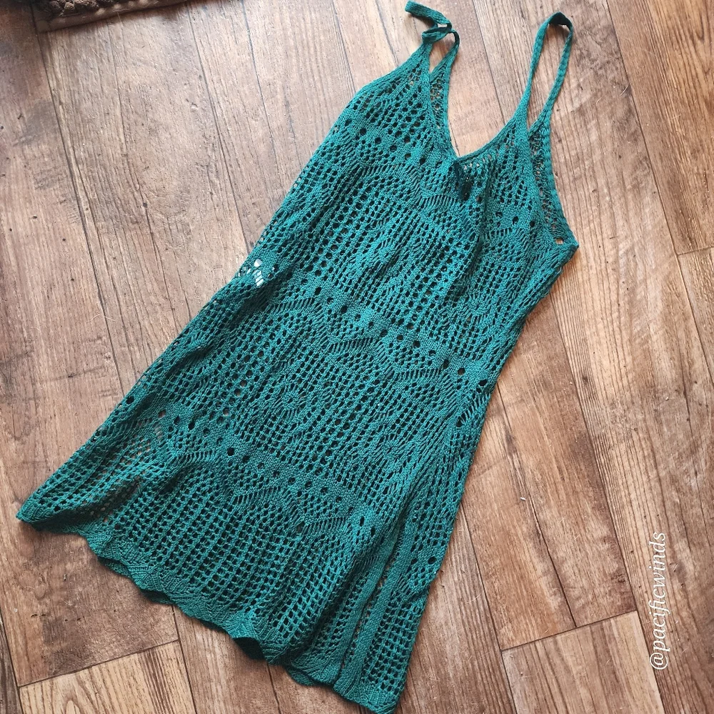 Green Lace Knit Swim Cover-Up with Halter Neck
